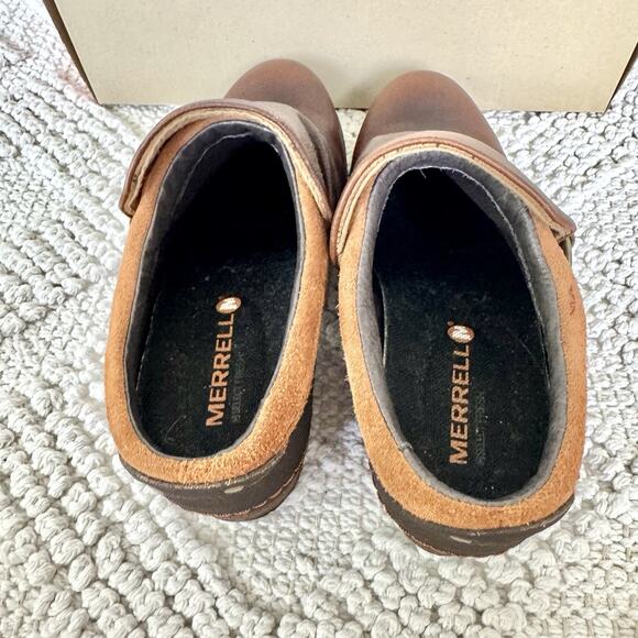 Merrell Women's Shiloh Clog Oak Brown Leather Block Heel Mules Size 6 Slip On - Picture 6 of 16